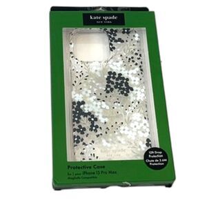 Kate Spade iPhone Case Black White Floral NEW NIB 15 Pro Max Hardshell
